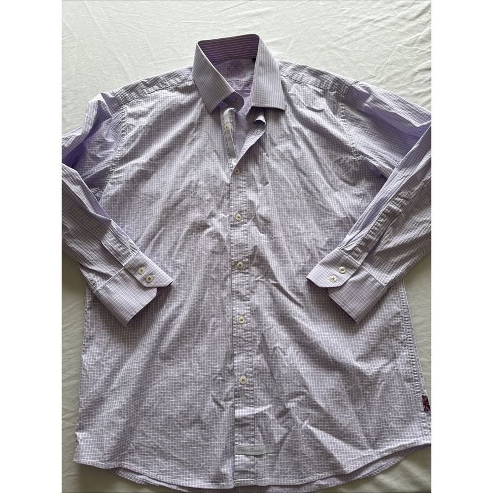 English Laundry Mens Purple Micro Check Dress Shirt 16 1/2 32/33 Long Sleeve